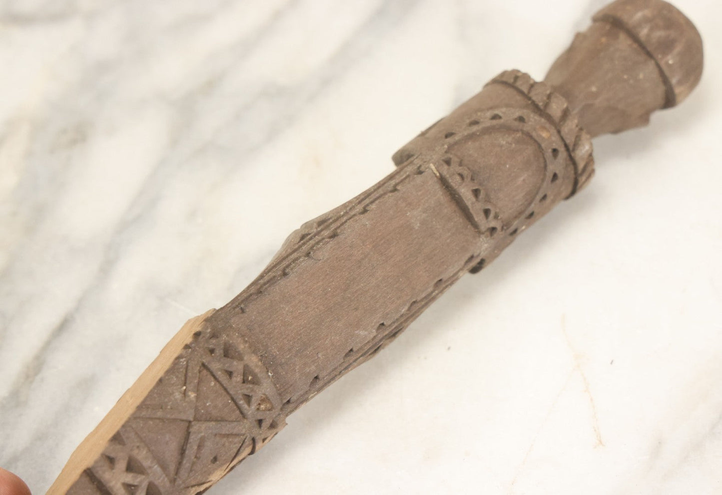 Lot 032 - Vintage Folk Art Hand Carved Wooden Fragment With Man In Cap, Possibly From A Piece Of Furniture, Walking Stick