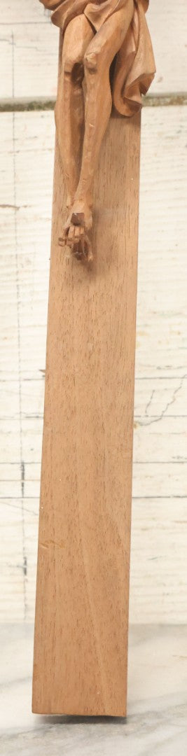 Lot 033 - Vintage Folk Art Hand Carved Wooden Crucifix With Jesus, Missing I.N.R.I. Banner