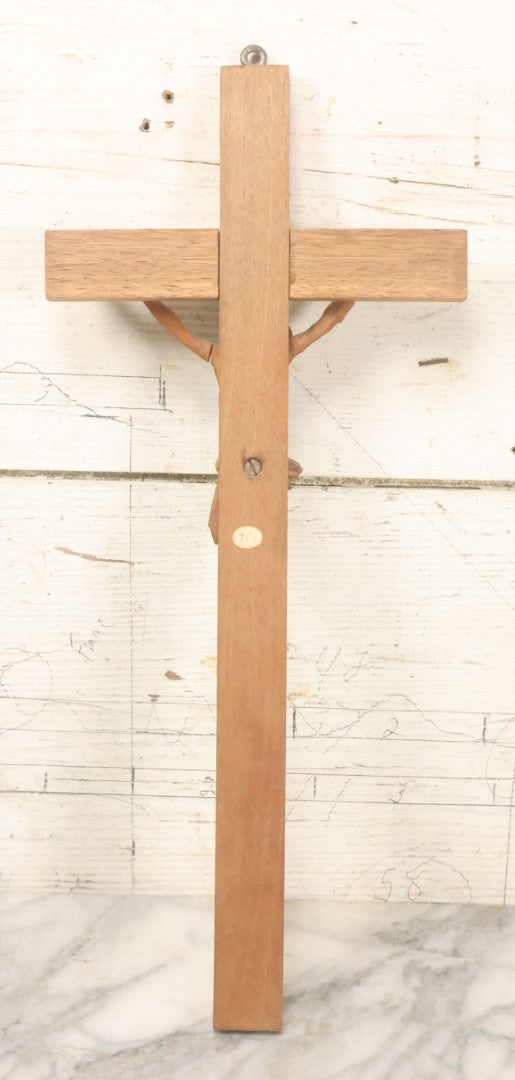 Lot 033 - Vintage Folk Art Hand Carved Wooden Crucifix With Jesus, Missing I.N.R.I. Banner