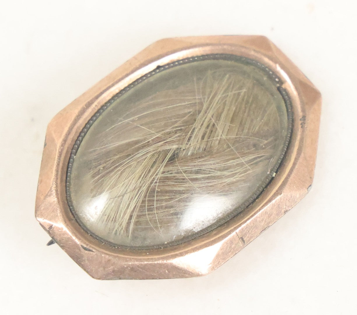 Lot 034 - Antique Victorian Woven Hair Work Memento Brooch With Blond Hair, Pin Back, Gold Toned Metal