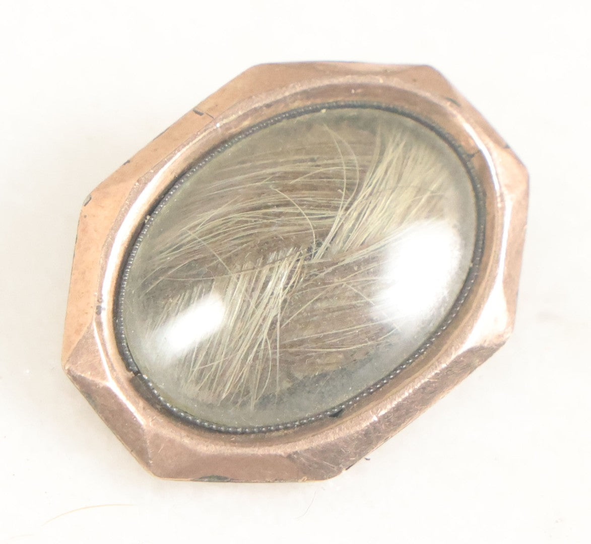 Lot 034 - Antique Victorian Woven Hair Work Memento Brooch With Blond Hair, Pin Back, Gold Toned Metal