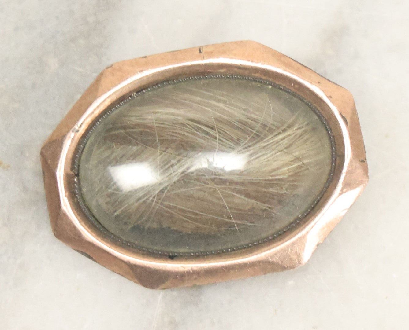 Lot 034 - Antique Victorian Woven Hair Work Memento Brooch With Blond Hair, Pin Back, Gold Toned Metal