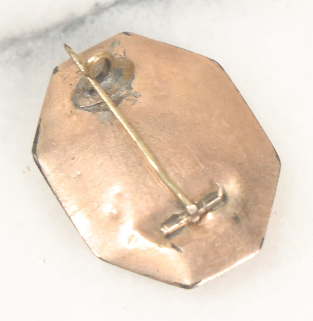 Lot 034 - Antique Victorian Woven Hair Work Memento Brooch With Blond Hair, Pin Back, Gold Toned Metal