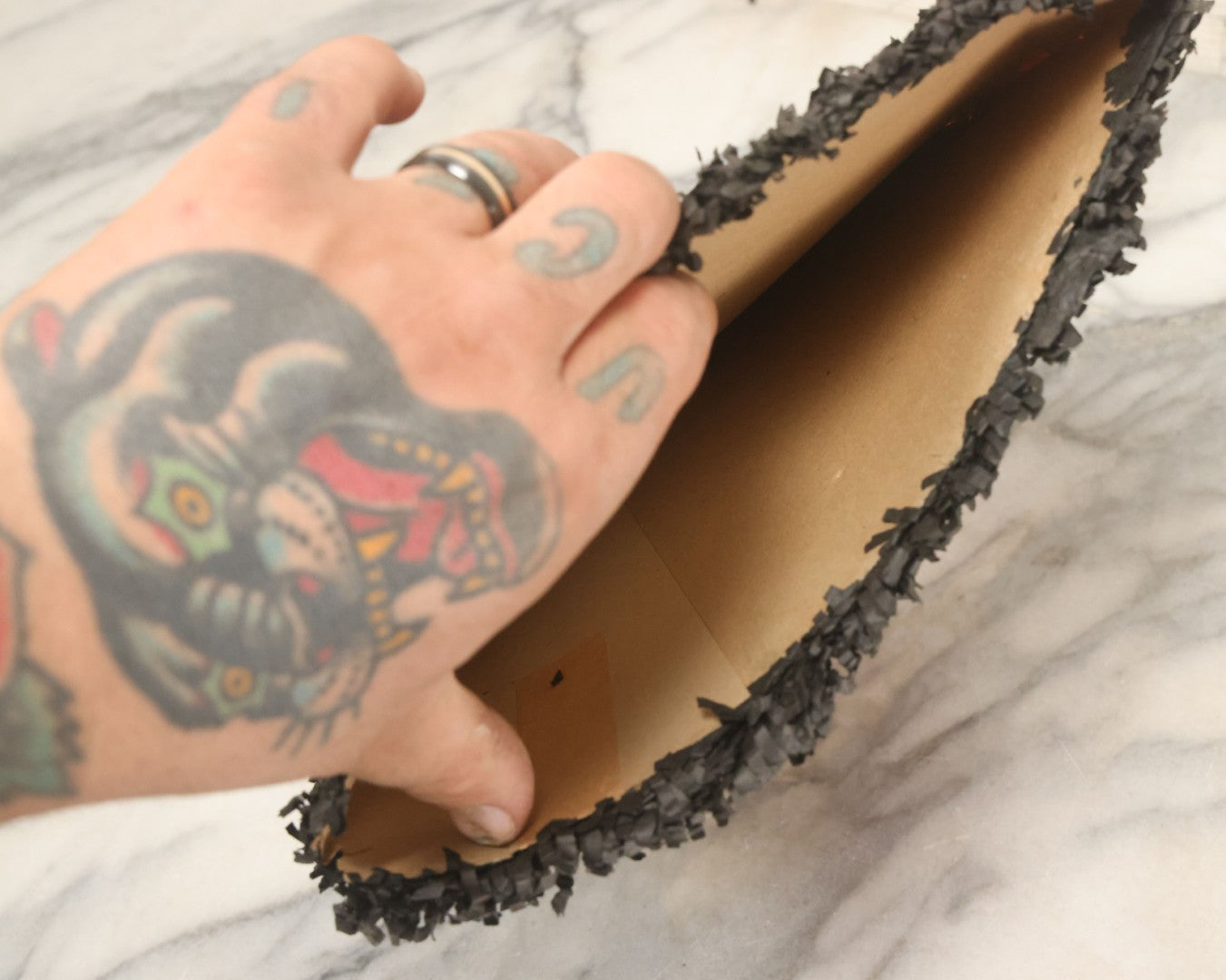 Lot 041 - Vintage Crepe Paper Halloween Hat With Black And Orange Pepper, Fringe, Note Damage