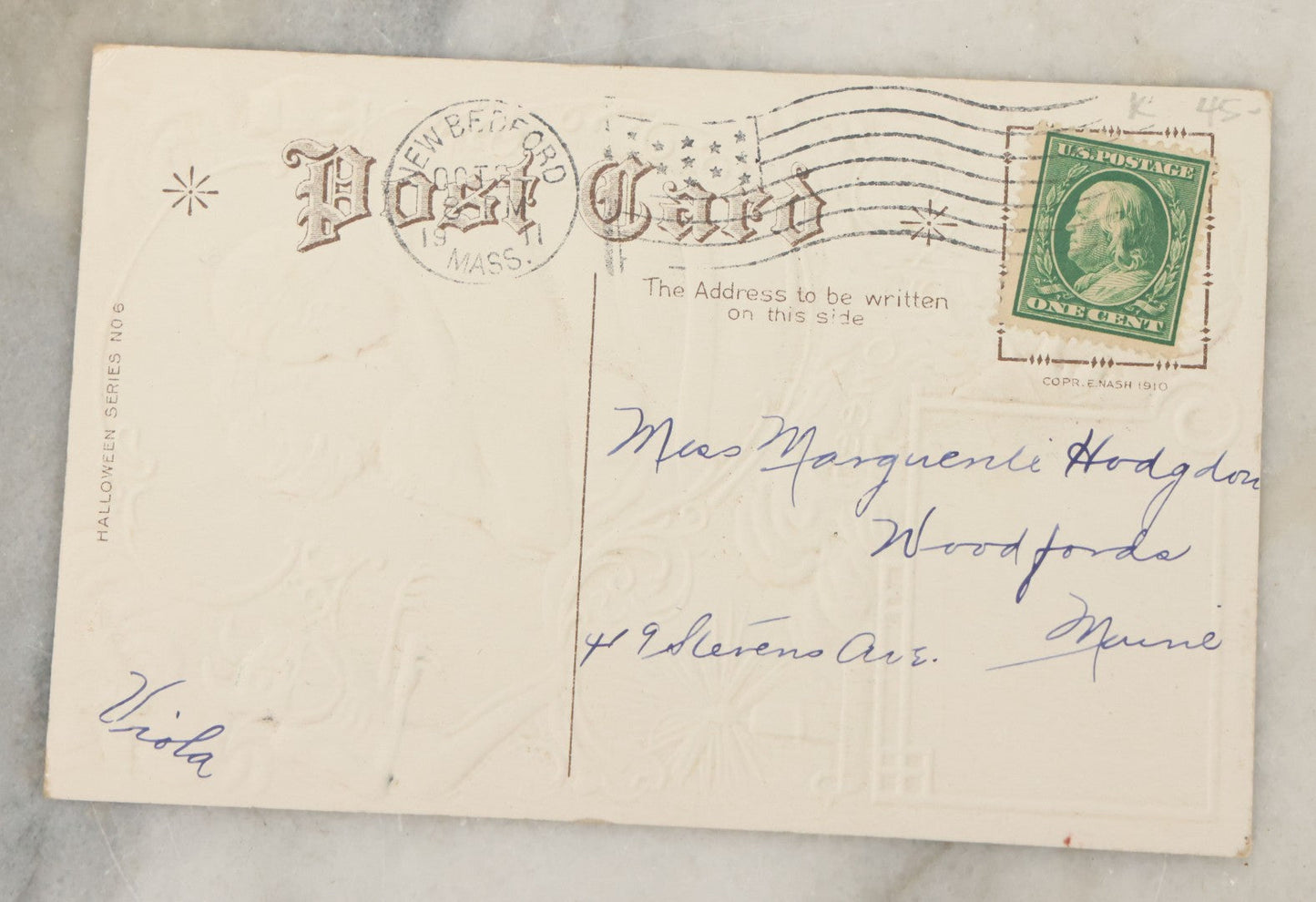 Lot 042 - Antique Halloween Postcard With Goblin, Witch, Illustrated By Nash, Postmarked 1911