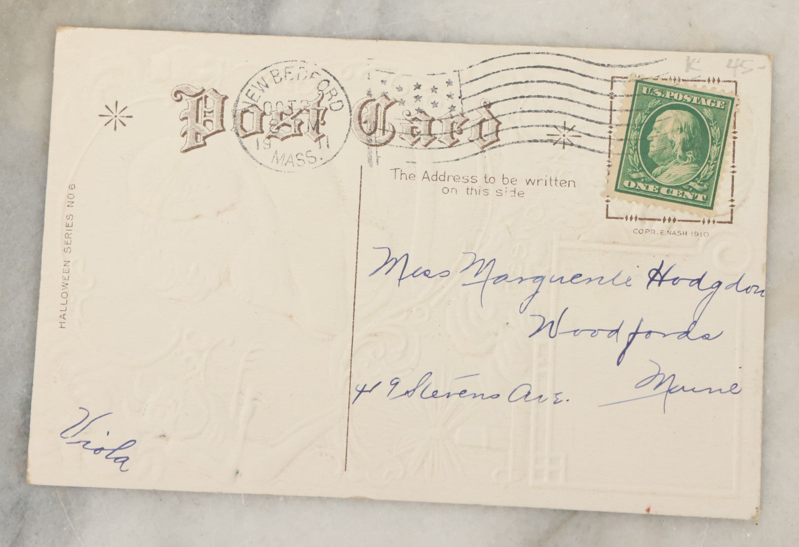 Lot 042 - Antique Halloween Postcard With Goblin, Witch, Illustrated By Nash, Postmarked 1911