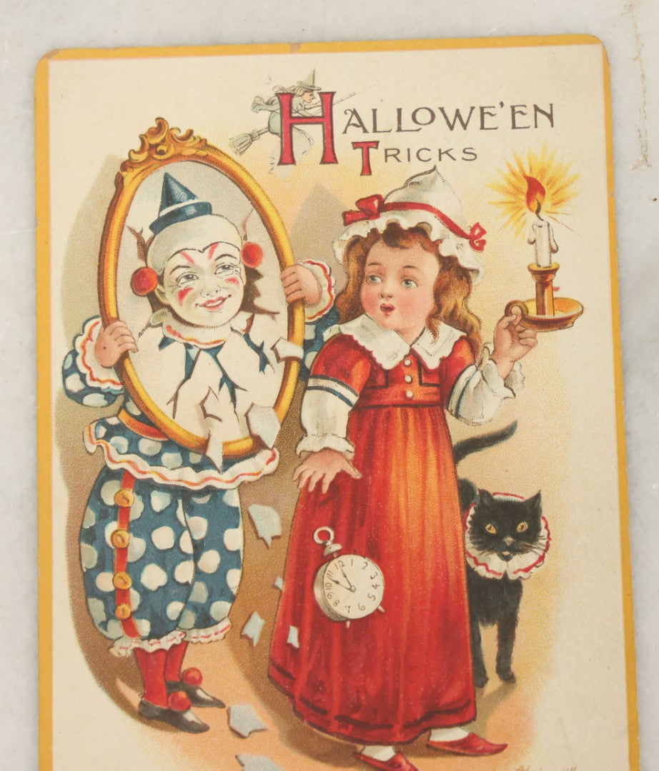 Lot 044 - Antique Halloween Postcard With Clown, Black Cat, Illustrated By A. Heinmuller, International Art Publishing Co., Printed In Germany, Series No. 1002, Not Postmarked