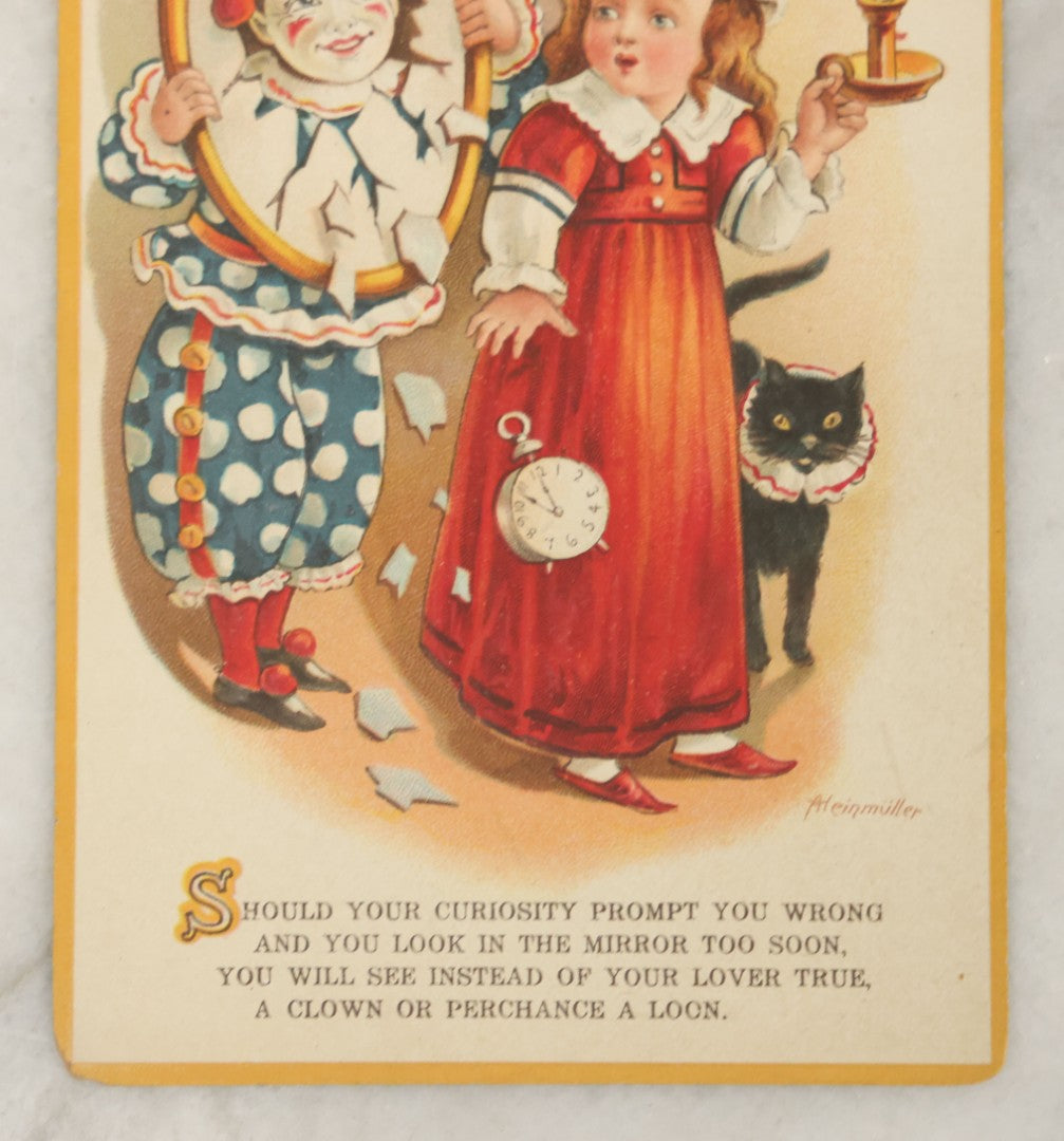 Lot 044 - Antique Halloween Postcard With Clown, Black Cat, Illustrated By A. Heinmuller, International Art Publishing Co., Printed In Germany, Series No. 1002, Not Postmarked
