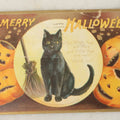 Lot 045 - Antique Halloween Postcard With Black Cat, Jack-O-Lanterns J.O.L. Pumpkins, Illustrated By Ellen H. Clapsaddle, Printed In Germany, Postmarked 1909, Fair Condition