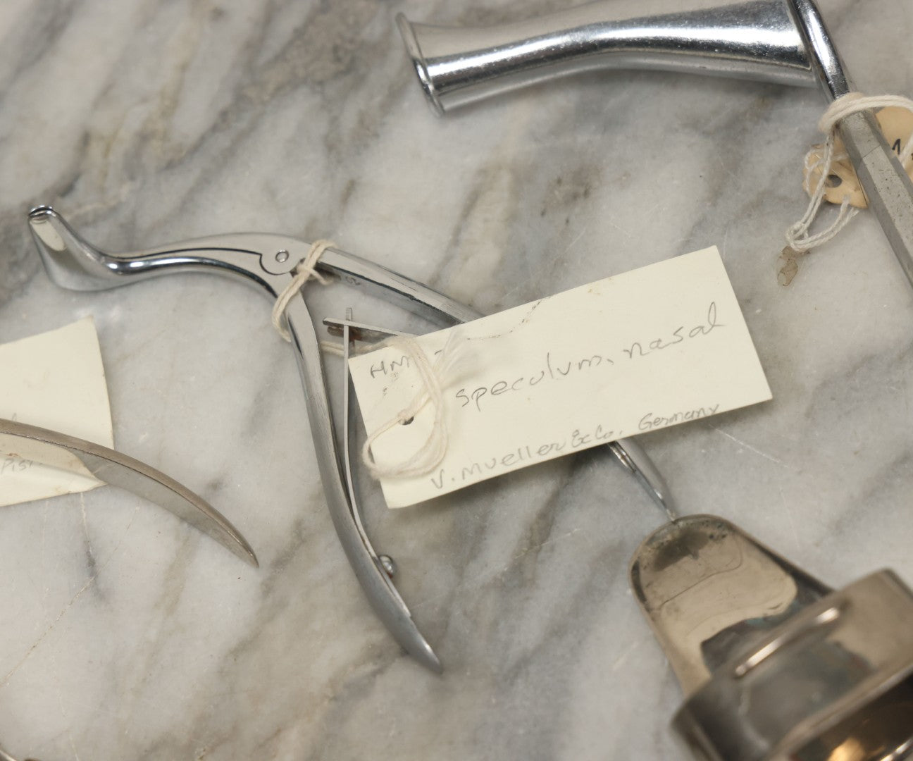 Lot 050 - Grouping Of Eight Vintage Nasal Speculums Medical Devices, With Paper Identification Tags