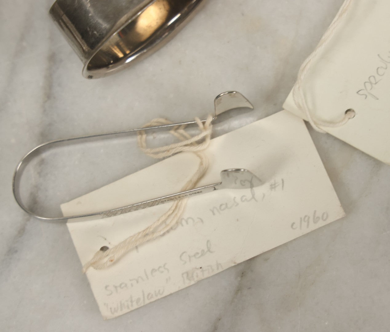 Lot 050 - Grouping Of Eight Vintage Nasal Speculums Medical Devices, With Paper Identification Tags