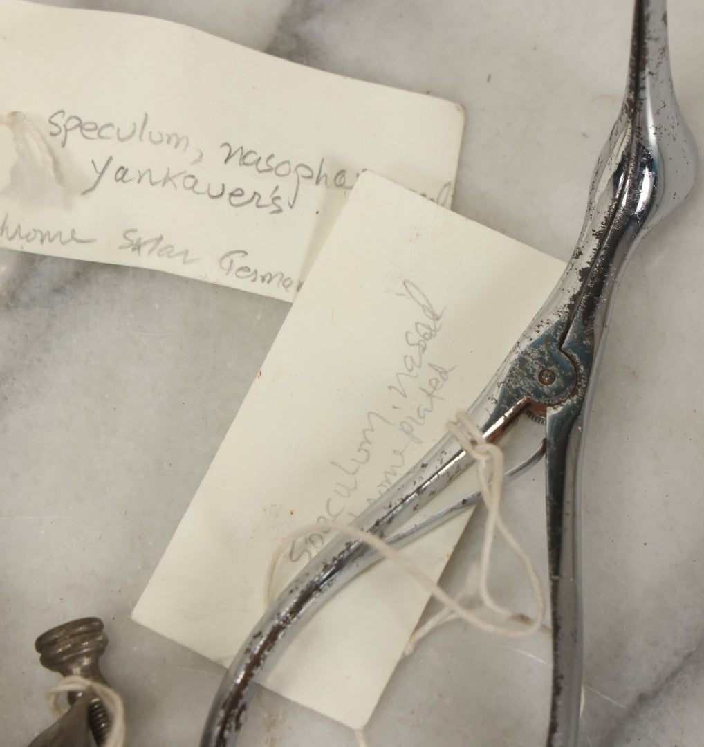 Lot 050 - Grouping Of Eight Vintage Nasal Speculums Medical Devices, With Paper Identification Tags