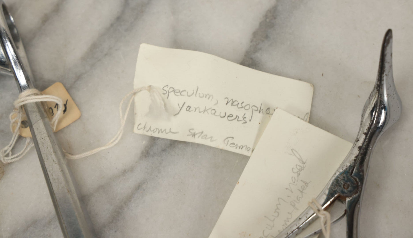 Lot 050 - Grouping Of Eight Vintage Nasal Speculums Medical Devices, With Paper Identification Tags