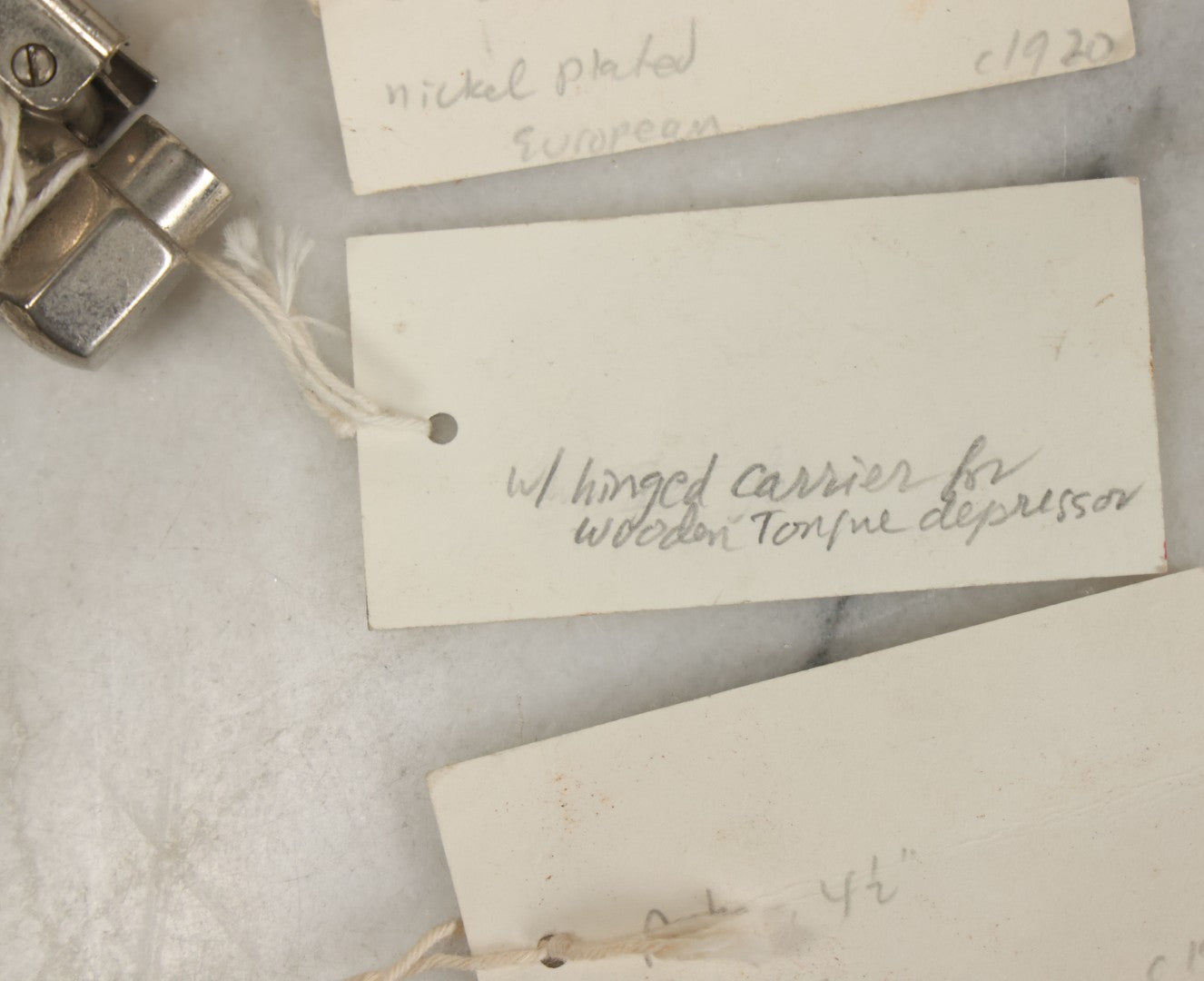 Lot 051 - Grouping Of Ten Vintage Medical Devices, Including Spection Devices, Irrigation Syringe, Etc., With Paper Identification Tags