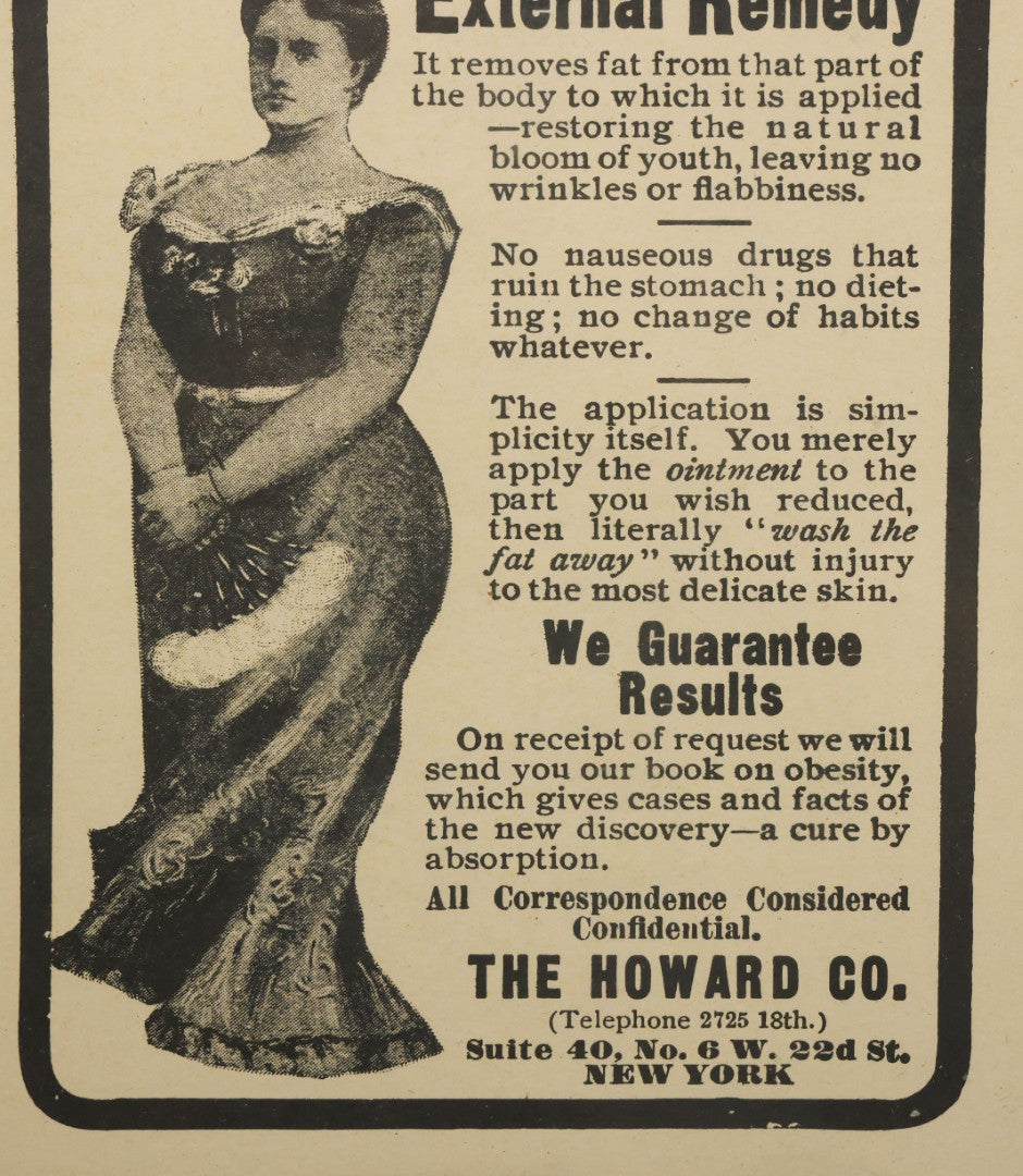 Lot 053 - Antique Howard Obesity Ointment "Wash Your Fat Away" Medical Advertising Poster, The Howard Co., New York, New York, In Frame, 15-3/8" x 18-3/8"
