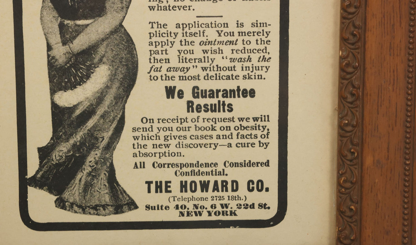 Lot 053 - Antique Howard Obesity Ointment "Wash Your Fat Away" Medical Advertising Poster, The Howard Co., New York, New York, In Frame, 15-3/8" x 18-3/8"