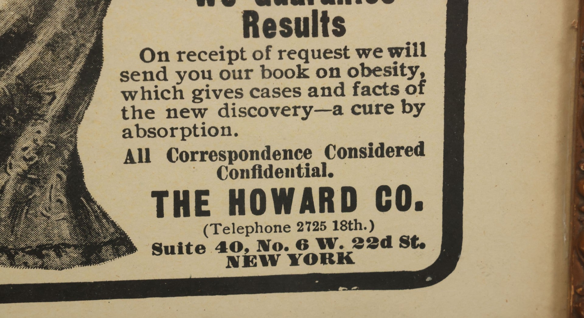 Lot 053 - Antique Howard Obesity Ointment "Wash Your Fat Away" Medical Advertising Poster, The Howard Co., New York, New York, In Frame, 15-3/8" x 18-3/8"