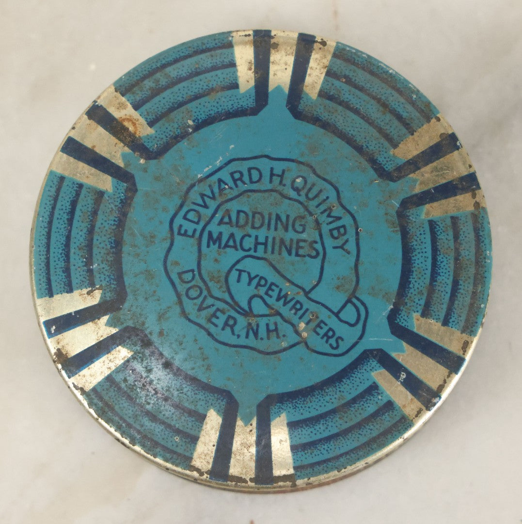 Lot 073 - Antique Typewriter Ribbon Tin, Edward H. Quimby Adding Machines & Typewriters, Dover, New Hampshire