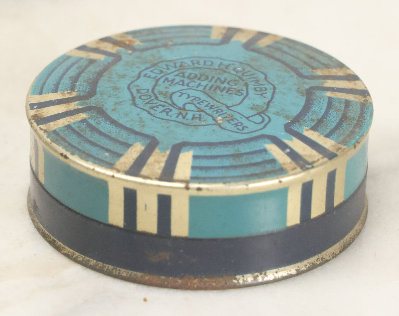 Lot 073 - Antique Typewriter Ribbon Tin, Edward H. Quimby Adding Machines & Typewriters, Dover, New Hampshire