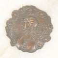 Lot 076 - Antique Art Nouveau Metal Medallion With Woman In Elaborate Peacock Or Swan Headdress, As Found