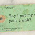 Lot 077 - Antique "May I Put My Shoes In Your Trunk?" Miniature Metal Shoes On Tag Mailable Novelty, By C.J. Holton Novelties, Detroit, Michigan, From Grandpa