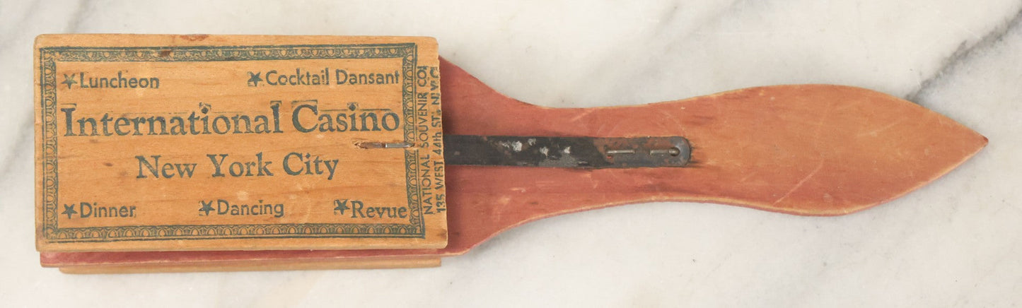 Lot 079 - Antique International Casino, New York City Clapper Noise Maker Novelty, "Pierre Sandrini & Jacques-Charles Present Their International Revue 'Bravo!'"