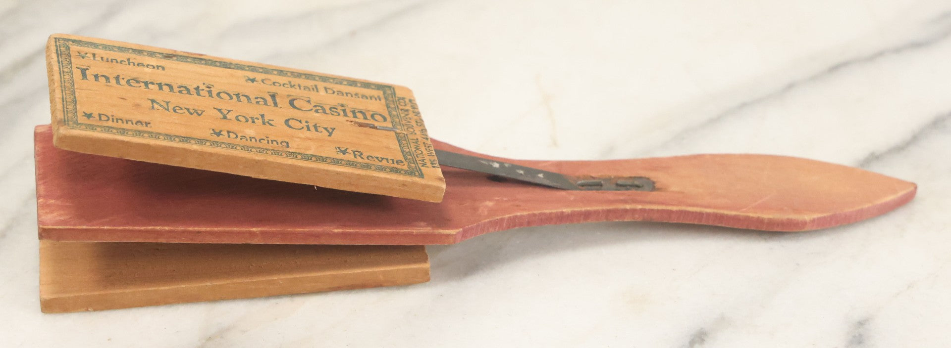 Lot 079 - Antique International Casino, New York City Clapper Noise Maker Novelty, "Pierre Sandrini & Jacques-Charles Present Their International Revue 'Bravo!'"