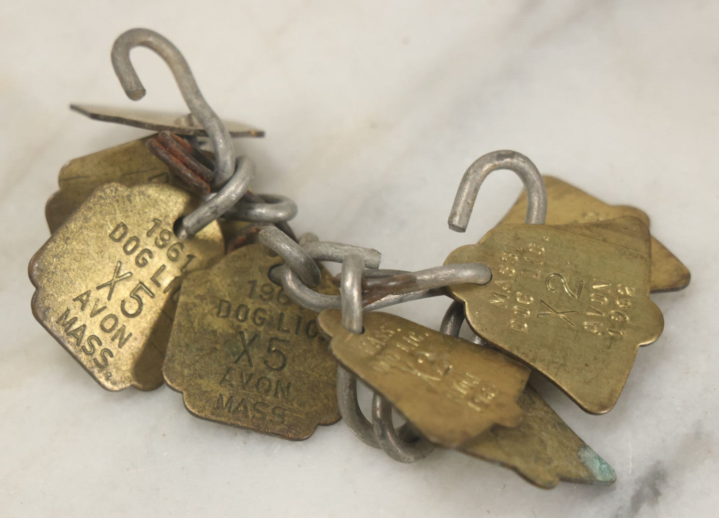Lot 083 - Grouping Of Seven Vintage Dog License Tags From Avon, Massachusetts, Circa 1960s