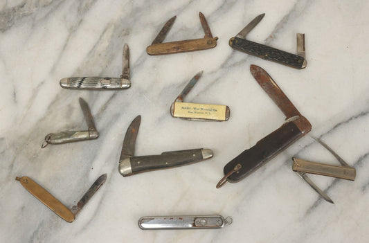 Lot 084 - Grouping Of Ten Vintage Pocket Knives As Found, Varying Condition, Some With Broken Blades