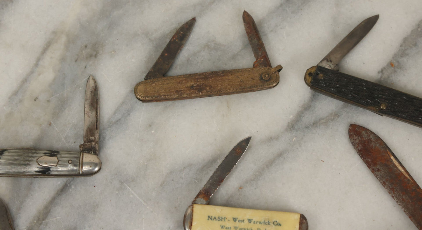 Lot 084 - Grouping Of Ten Vintage Pocket Knives As Found, Varying Condition, Some With Broken Blades