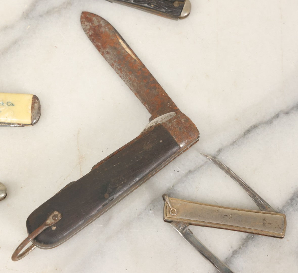 Lot 084 - Grouping Of Ten Vintage Pocket Knives As Found, Varying Condition, Some With Broken Blades
