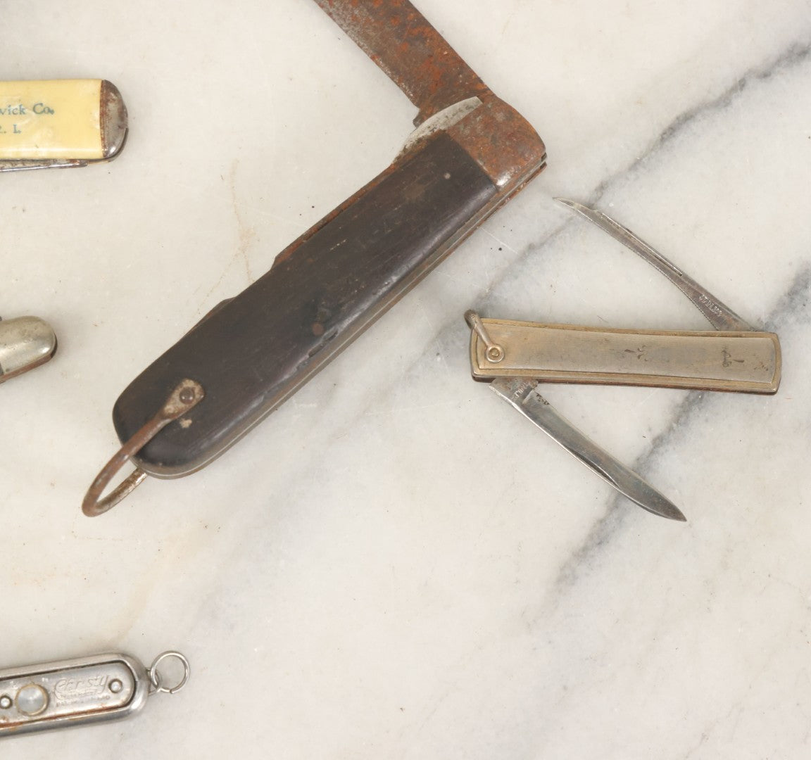 Lot 084 - Grouping Of Ten Vintage Pocket Knives As Found, Varying Condition, Some With Broken Blades