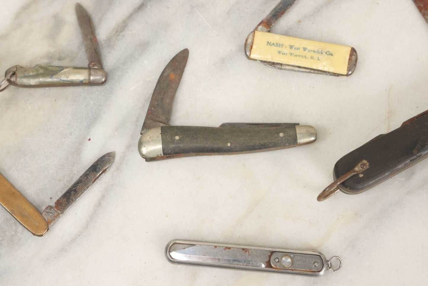 Lot 084 - Grouping Of Ten Vintage Pocket Knives As Found, Varying Condition, Some With Broken Blades