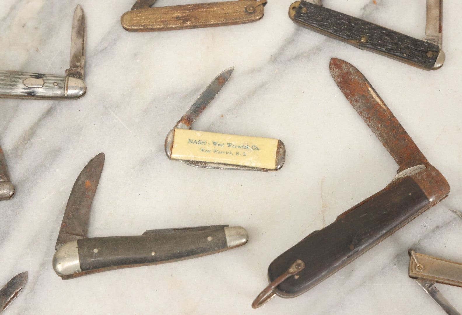 Lot 084 - Grouping Of Ten Vintage Pocket Knives As Found, Varying Condition, Some With Broken Blades