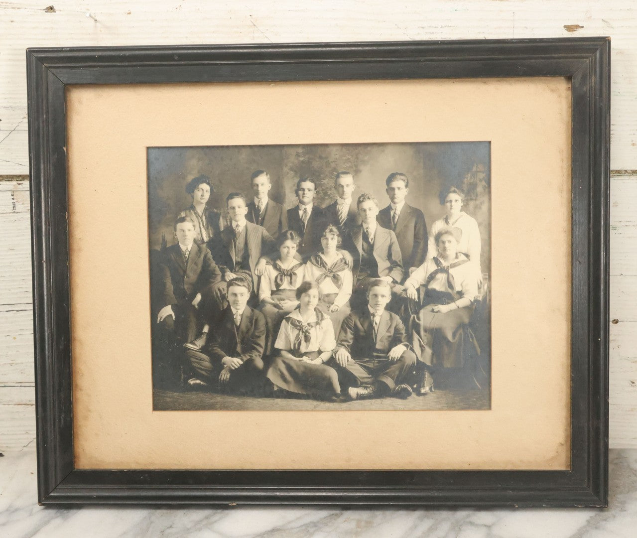 Lot 088 - Antique High School Class Photo, South Framingham Massachusetts, July 1, 1916, Framed, 15-1/2" x 12-1/2"