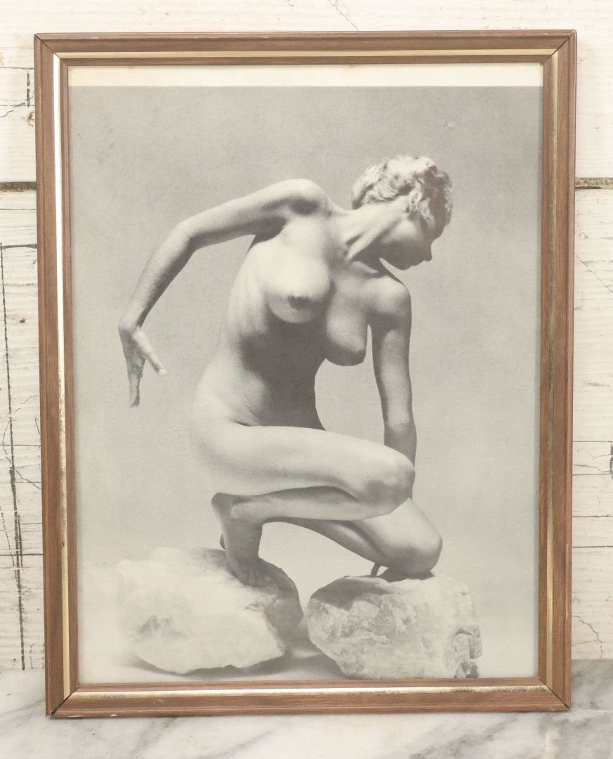 Lot 090 - Vintage Artistic Nude Photograph Magazine Clipping Of A Woman Posing On Rocks, After Andres De Dienes, 8-3/4" x 11-1/8"