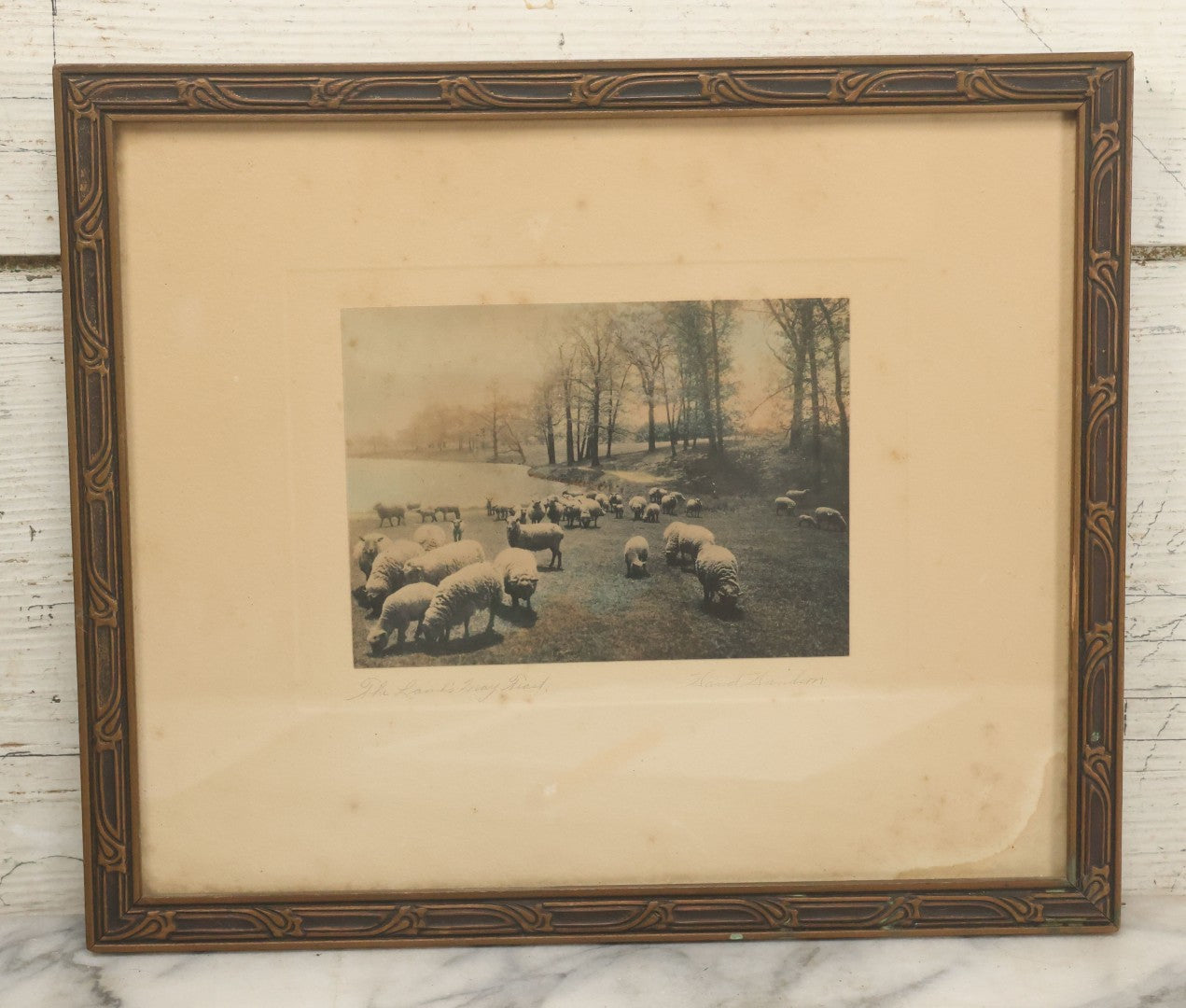 Lot 092 - Antique Photograph Titled "The Lanks May Feast" Photo Of Sheep By David Davidson, Artist Signed, In Frame, 13-1/8" x 11-1/8"