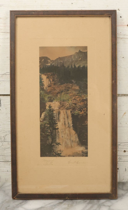 Lot 093 - Antique Photograph Titled "Terraced Falls" Photo Of Western United States Waterfall By David Davidson, Artist Signed, In Frame, 9-1/4" x 16-1/4"