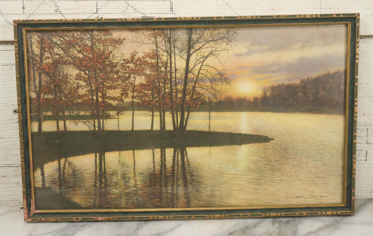 Lot 094 - Antique Lihtographed Photo Print Titled Of Sunset Point, Providence, Rhode Island, By David Davidson, In Frame, 16-1/8" x 9-3/4"