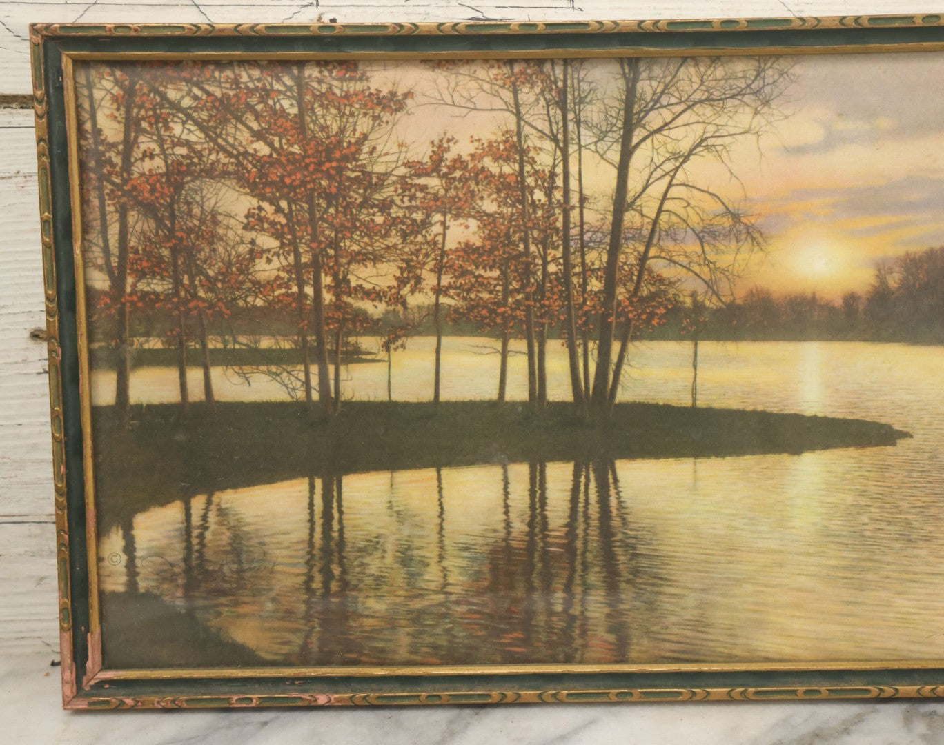 Lot 094 - Antique Lihtographed Photo Print Titled Of Sunset Point, Providence, Rhode Island, By David Davidson, In Frame, 16-1/8" x 9-3/4"