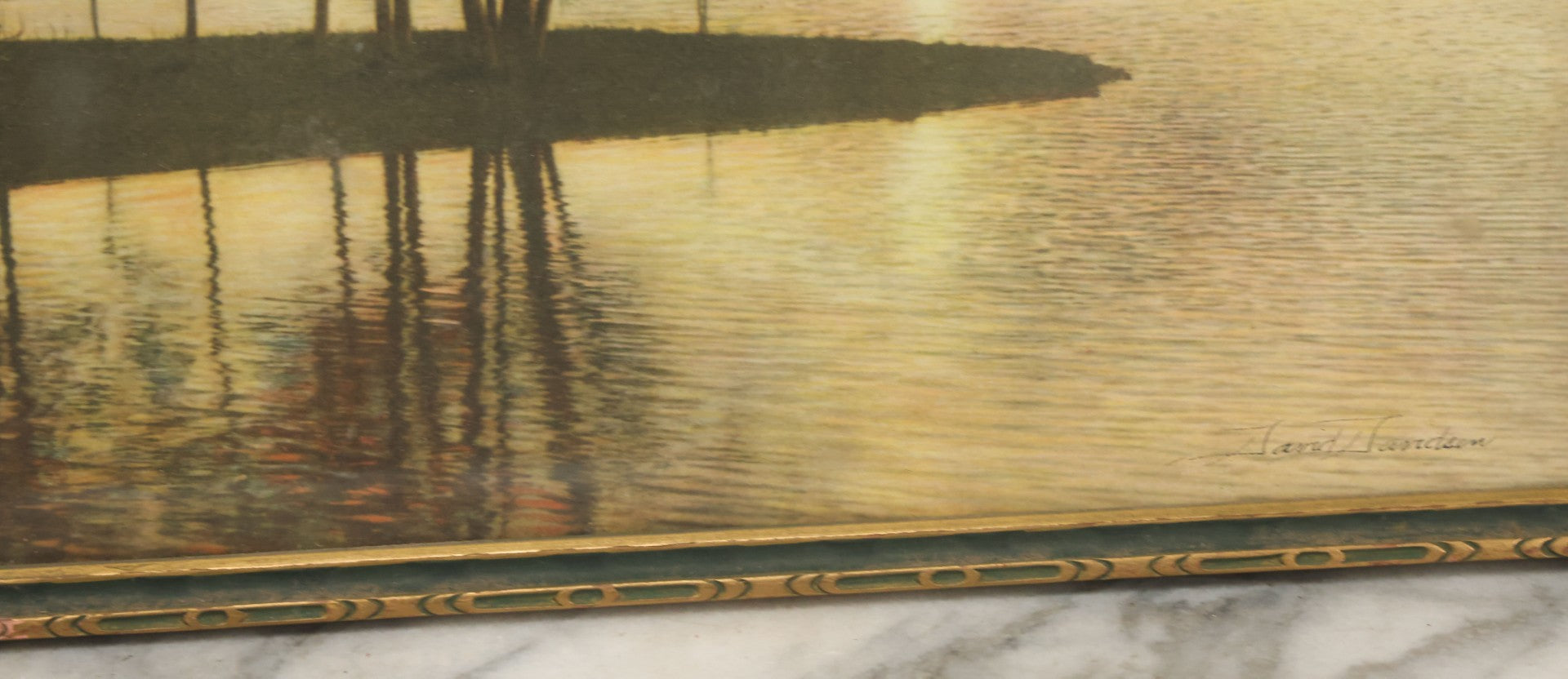 Lot 094 - Antique Lihtographed Photo Print Titled Of Sunset Point, Providence, Rhode Island, By David Davidson, In Frame, 16-1/8" x 9-3/4"