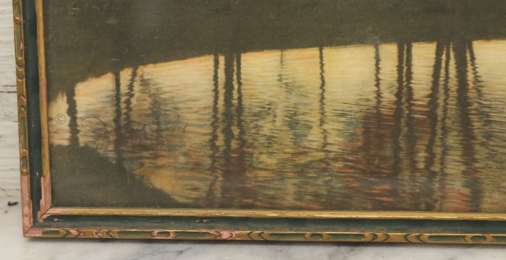 Lot 094 - Antique Lihtographed Photo Print Titled Of Sunset Point, Providence, Rhode Island, By David Davidson, In Frame, 16-1/8" x 9-3/4"