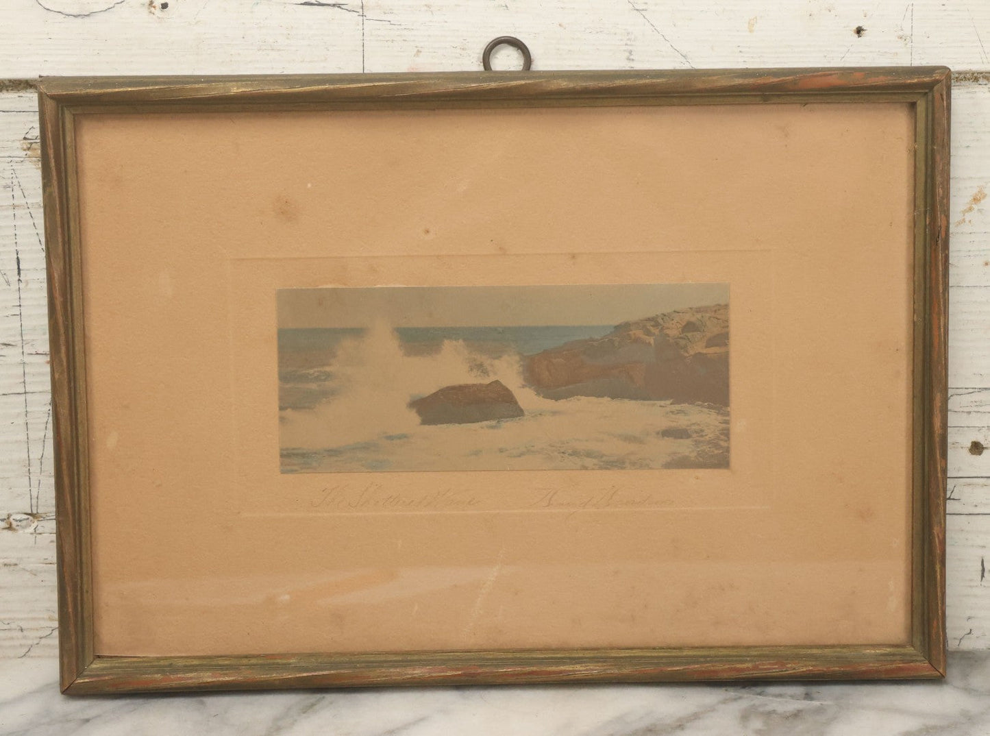 Lot 096 - Antique Photograph Titled "The Shattered Wave" Photo Of  Seashore By David Davidson, Artist Signed, In Frame, 12-5/8" x 8-3/4"