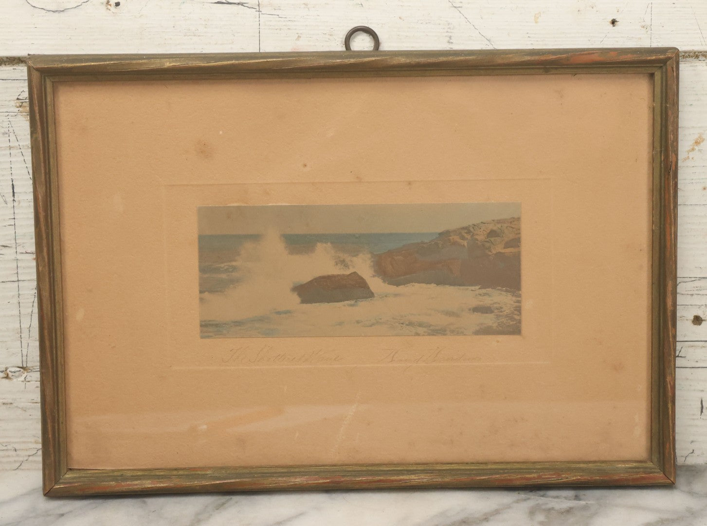 Lot 096 - Antique Photograph Titled "The Shattered Wave" Photo Of  Seashore By David Davidson, Artist Signed, In Frame, 12-5/8" x 8-3/4"