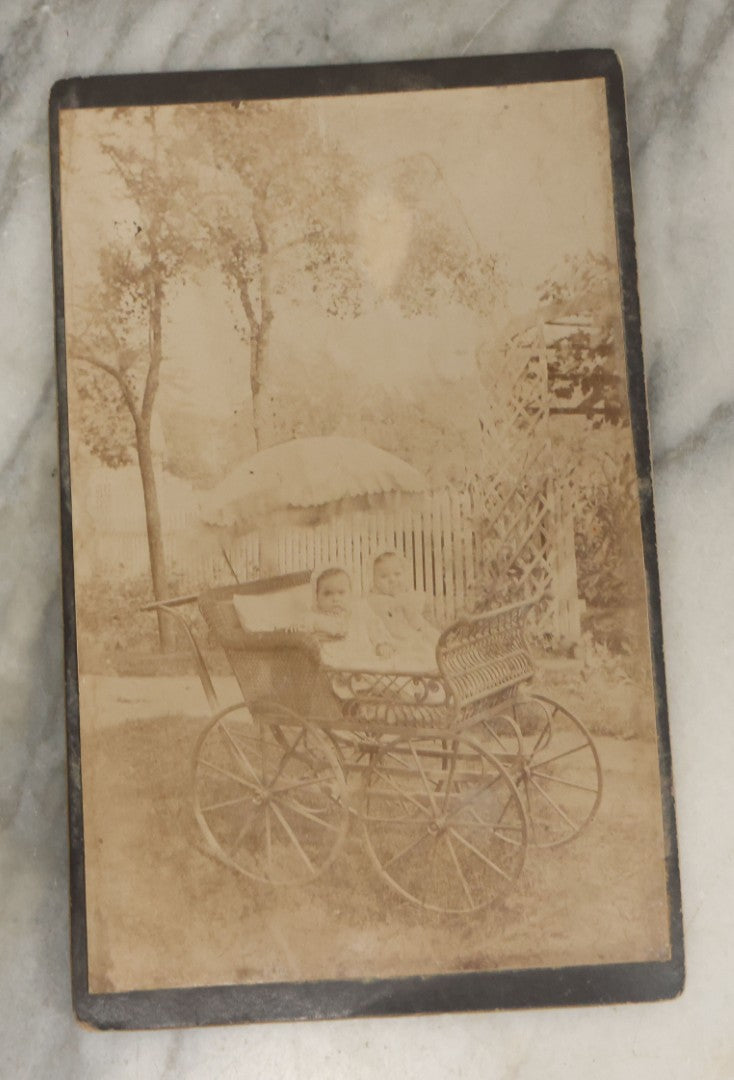 Lot 097 - Grouping Of Seven Antique Cabinet Card Photographs, Mostly German, Including Children In Pram, Woman In Mourning, Etc., Photographers Out Of Berlin 
