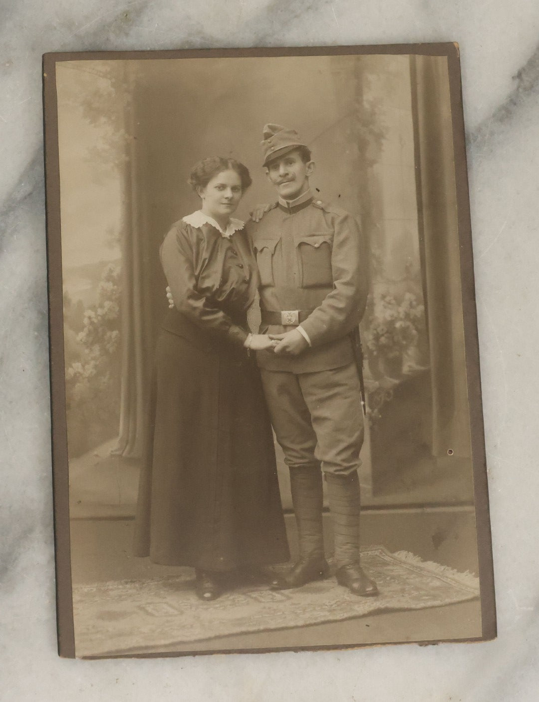 Lot 097 - Grouping Of Seven Antique Cabinet Card Photographs, Mostly German, Including Children In Pram, Woman In Mourning, Etc., Photographers Out Of Berlin 