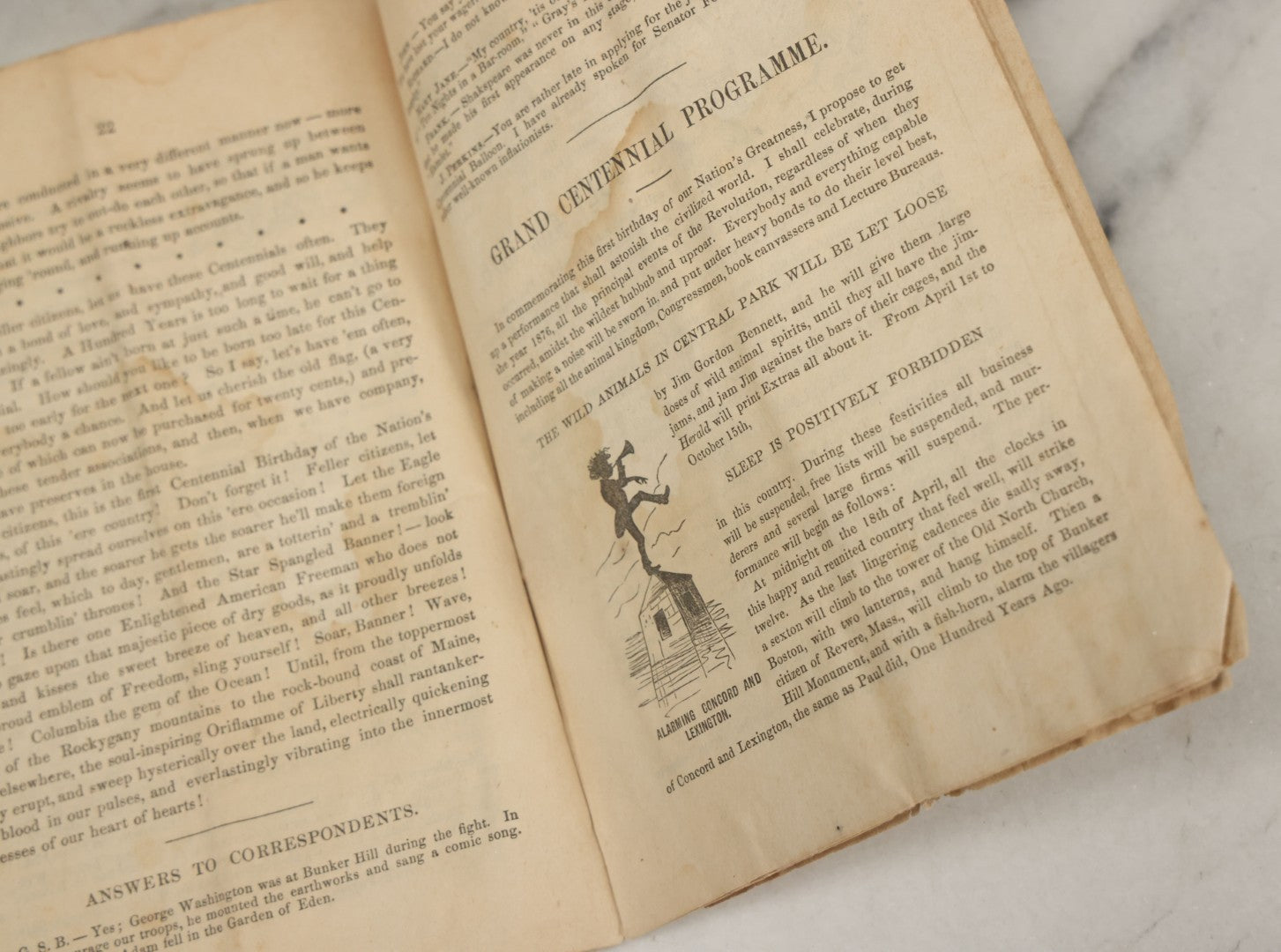 Lot 102 - "Mos Skinner's Centennial Book 1776-1876" Antique Comic Illustrated Booklet, Published By New England News Company, Printed By Warren Richardson, Boston, Copyrighted 1875 By J.E. Brown