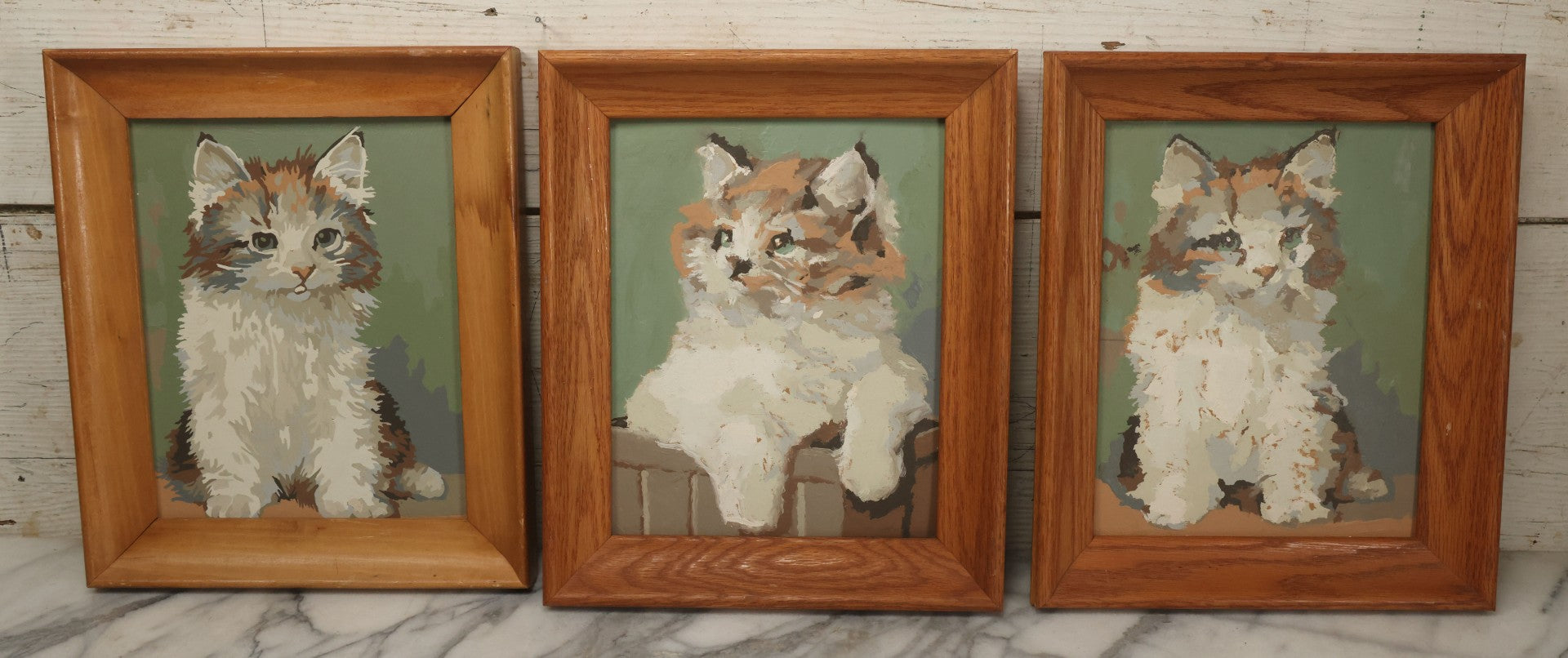Lot 109 - Trio Of Vintage Cat Paint-By-Numbers Paintings, Painted By Donna Vadnais, 10 Years Old, 1965, Each Measures 10-1/2" x 12-1/2"