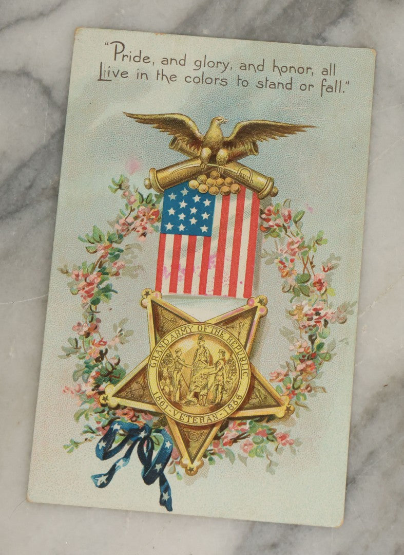 Lot 113 - Grouping Of Four Antique Patriotic Postcards Including 4th Of July, Grand Army Of The Republic, United States & Great Britain, Thanksgiving Greetings