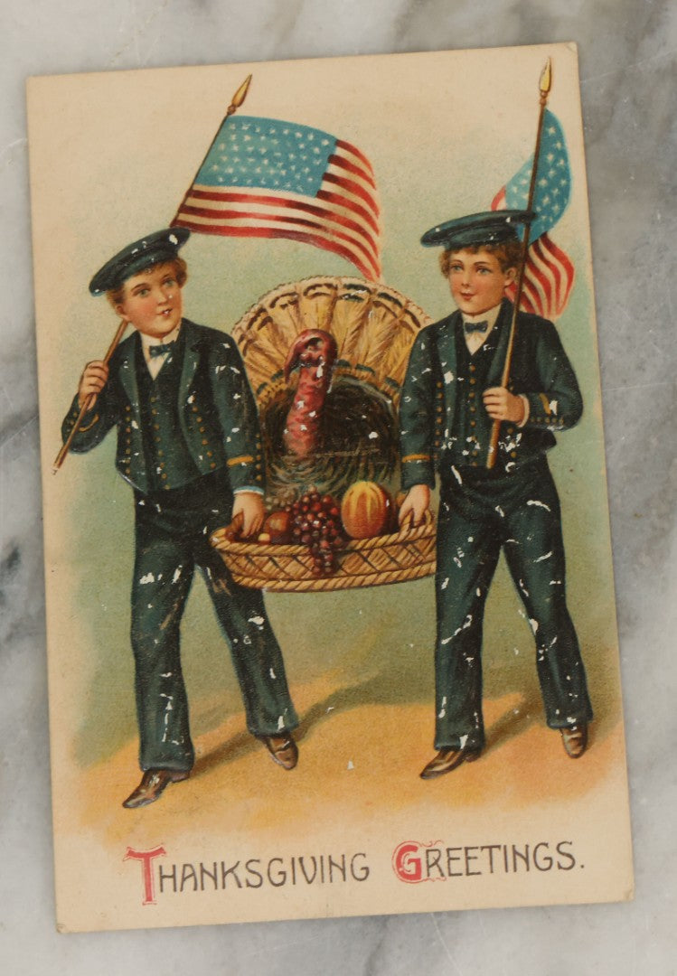Lot 113 - Grouping Of Four Antique Patriotic Postcards Including 4th Of July, Grand Army Of The Republic, United States & Great Britain, Thanksgiving Greetings